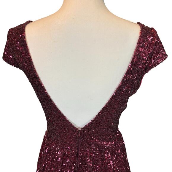 Speechless Sequined Skater Dress Sze 7 Burgundy Red Open Back Formal Event Flare - Picture 6 of 14